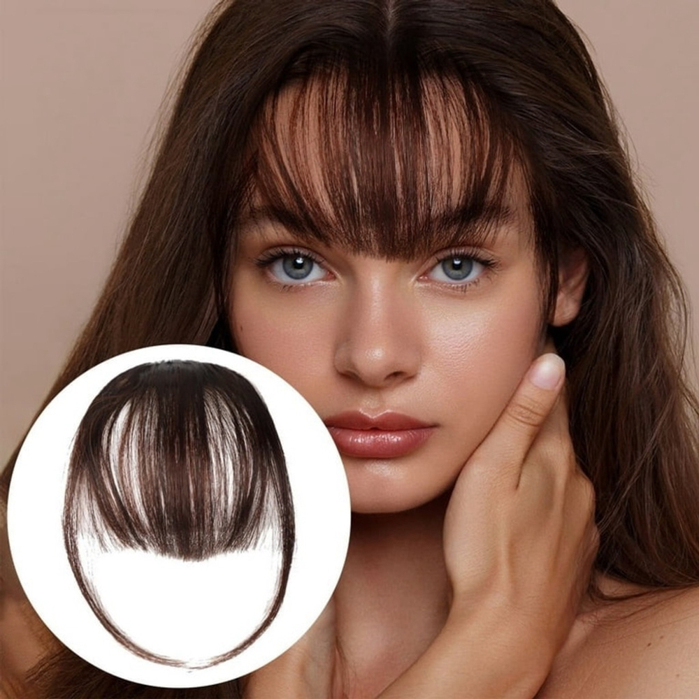 100% Human Hair Clip In Bangs Natural Dark Brown